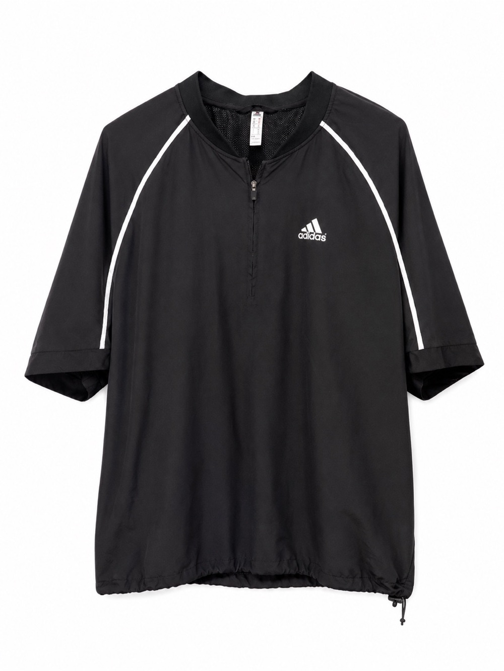 adidas Black Short-Sleeve Performance Quarter Zip Polo with White Piping